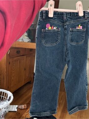 Y2k denim Girls' Dark Wash Embroidered Back-Pocket Jeans - Blue
